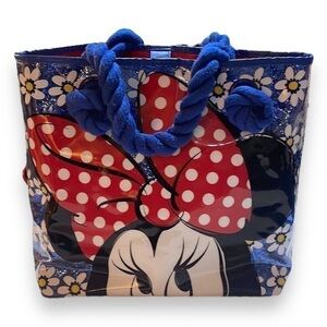 Disney Store Minnie Mouse Blue Glitter Daisy Plastic Tote Bag, Rare.